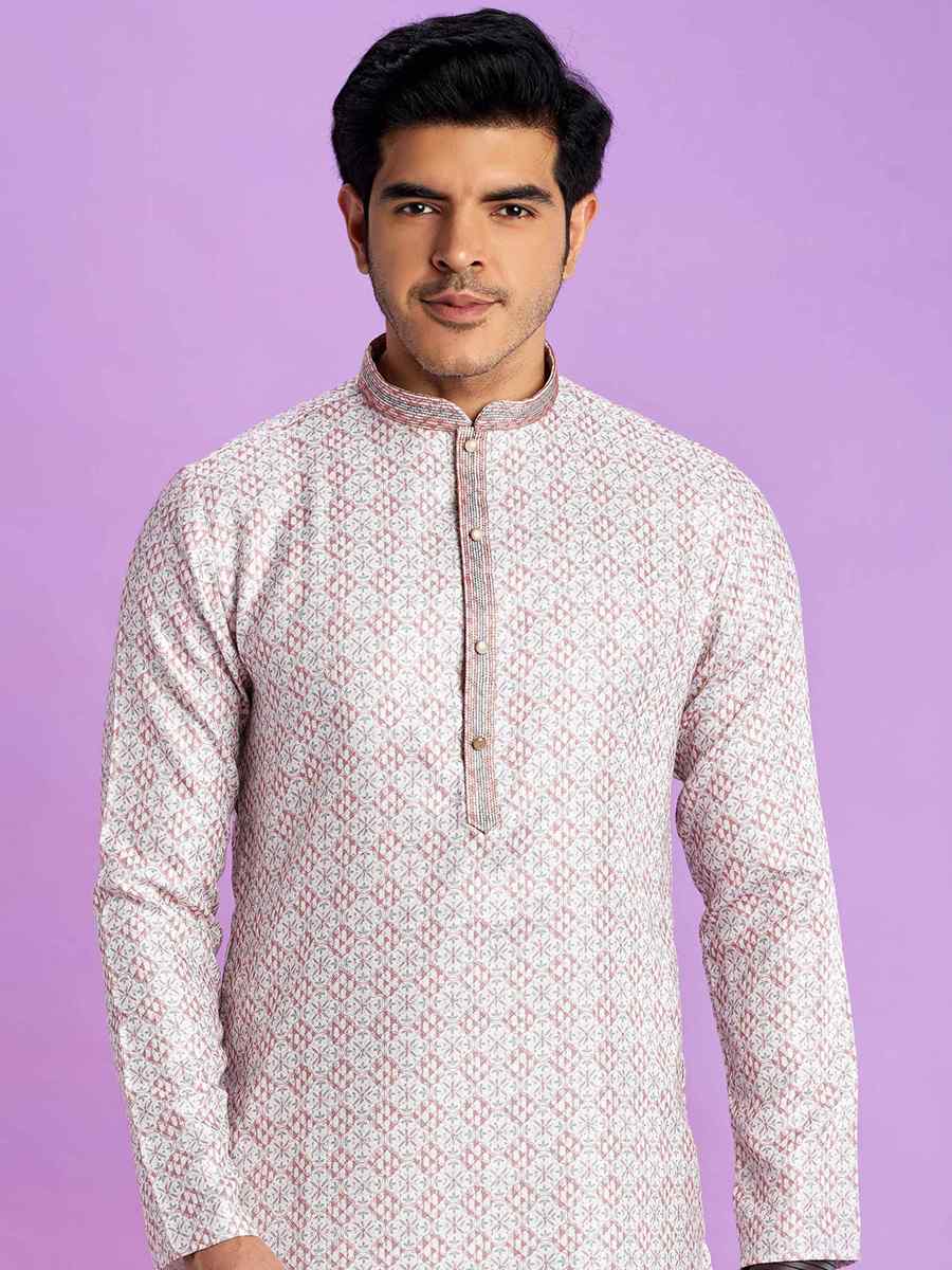 Light Pista Cotton Printed Festival Casual Kurta