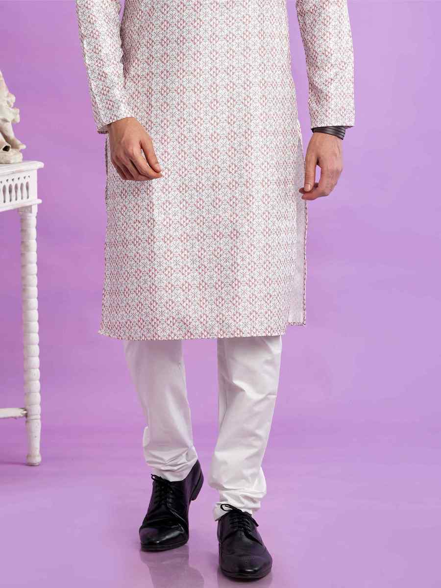 Light Pista Cotton Printed Festival Casual Kurta