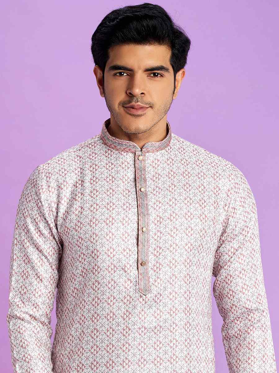 Light Pista Cotton Printed Festival Casual Kurta