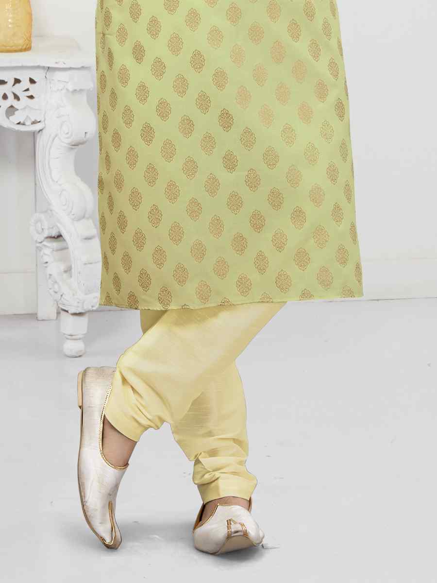 Light Pista Cotton Woven Festival Wedding Kurta