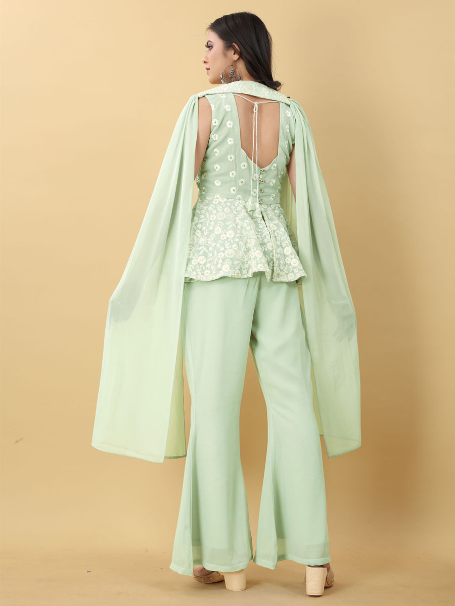 Light Pista Georgette Embroidered Festival Party Ready Palazzo Pant Salwar Kameez