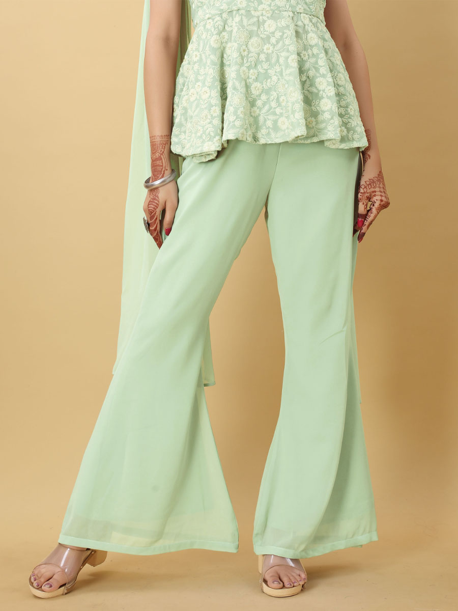Light Pista Georgette Embroidered Festival Party Ready Palazzo Pant Salwar Kameez