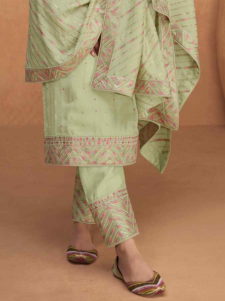 Light Pista Heavy Premium Silk Embroidered Festival Party Pant Salwar Kameez