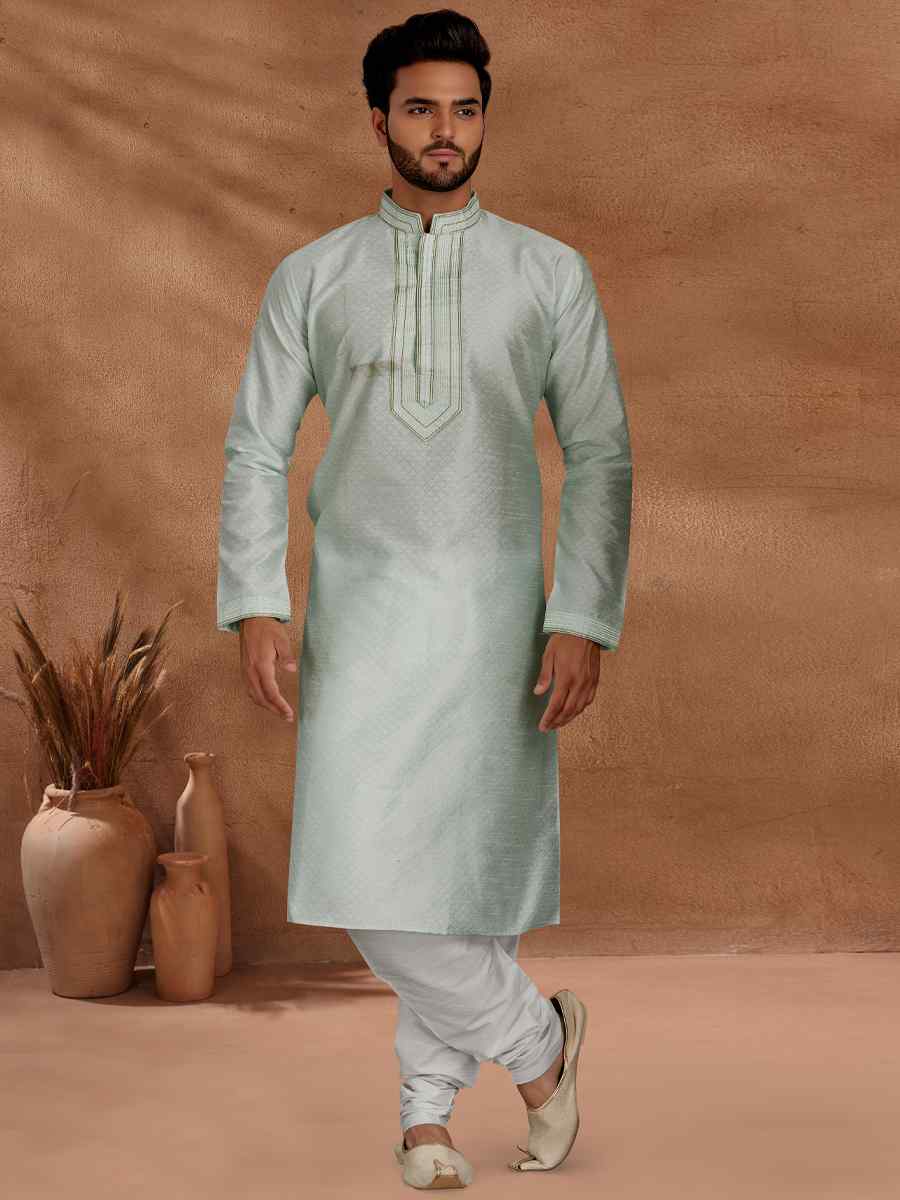 Light Pista Jacquard Woven Party Wedding Kurta