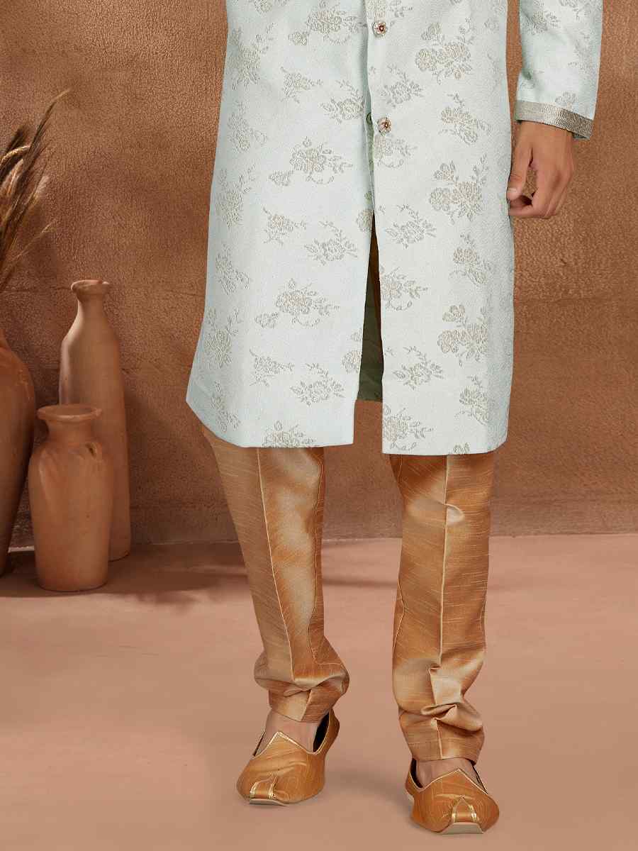 Light Pista Jacquard Woven Party Wedding Kurta