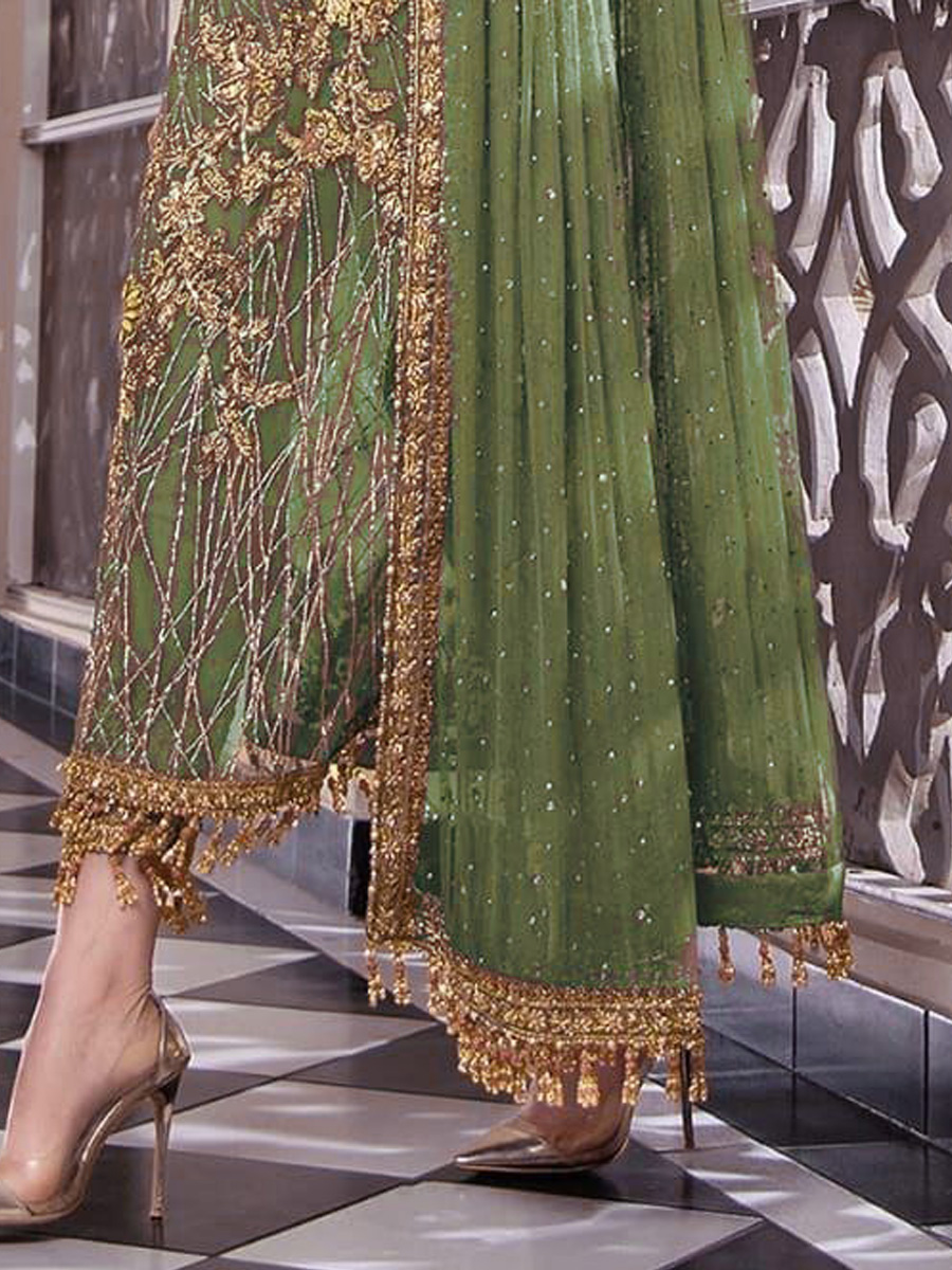 Light Pista Net Embroidered Festival Party Pant Salwar Kameez