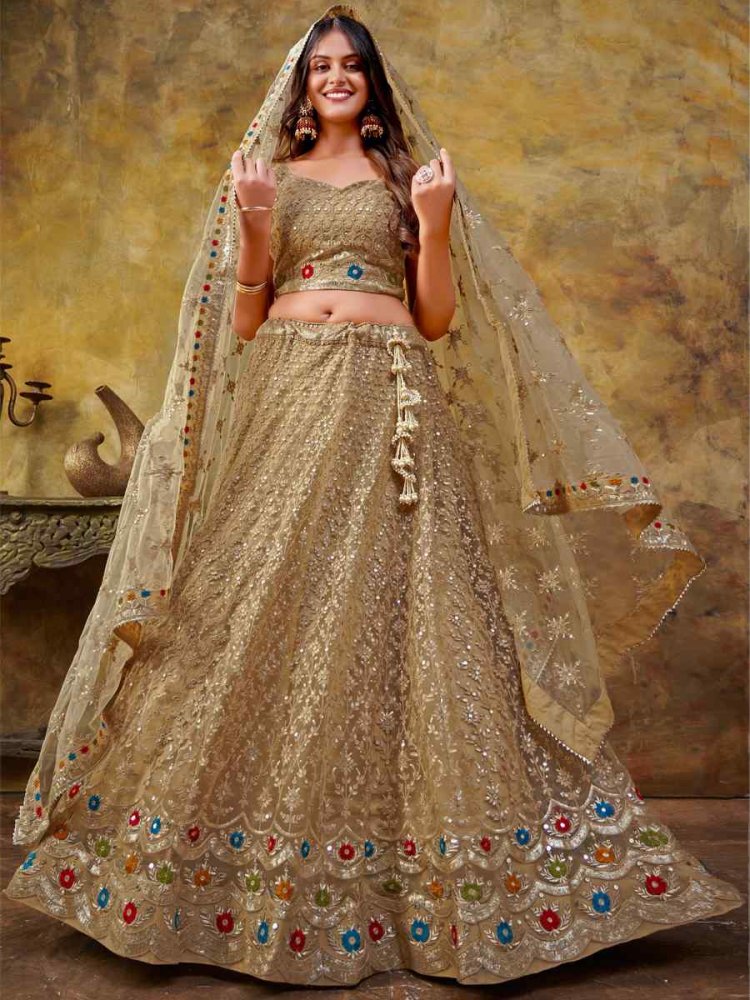 Light Pista Premium Net Embroidered Bridesmaid Wedding Heavy Border Lehenga Choli