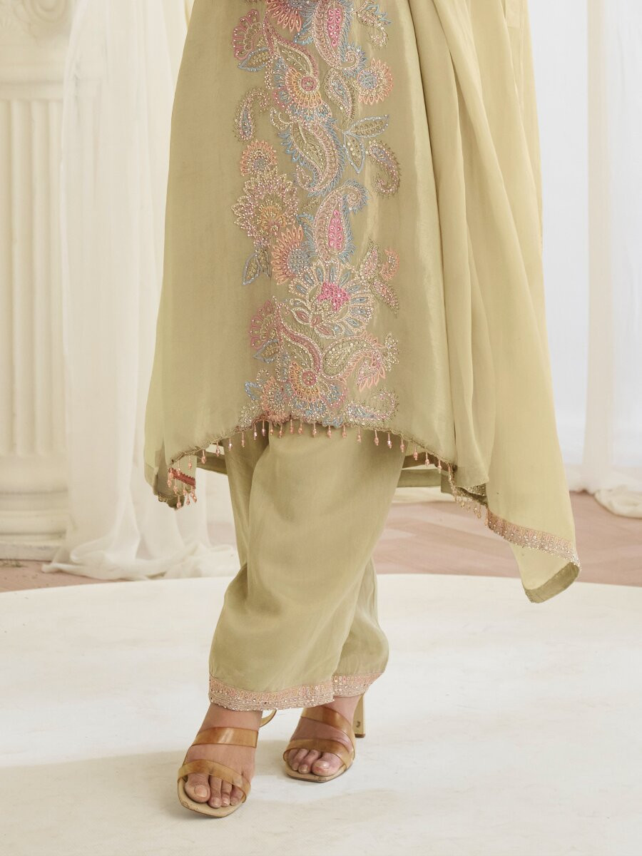 Light Pista Premium Simar Silk Embroidery Sequins Wedding Party Festival Casual Ready Palazzo Pant Salwar Kameez