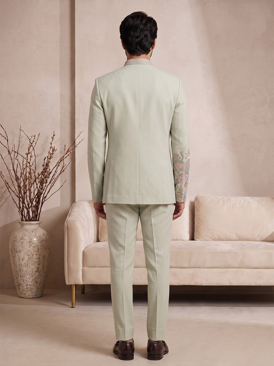 Light Pista Pure Lachka Embroidery Wedding Party Festival Casual Groom Ready jodhpuri suit