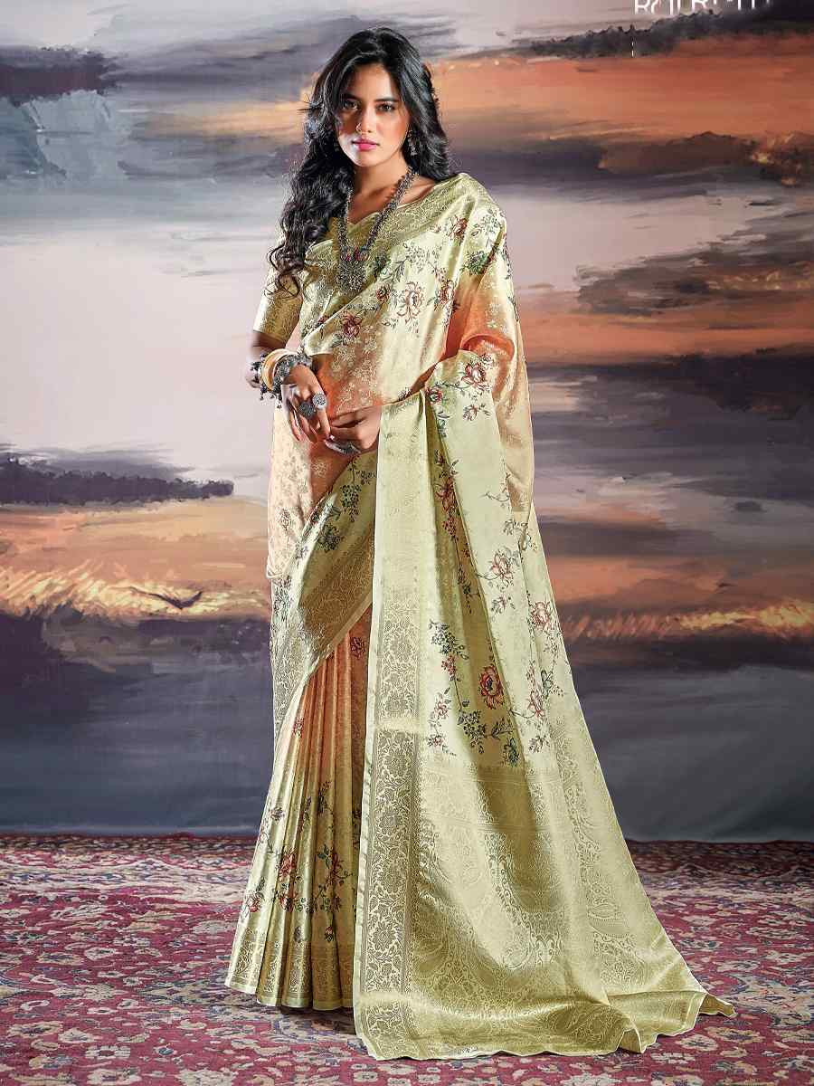 Light Pista Pure Satin Handwoven Festival Wedding Heavy Border Saree