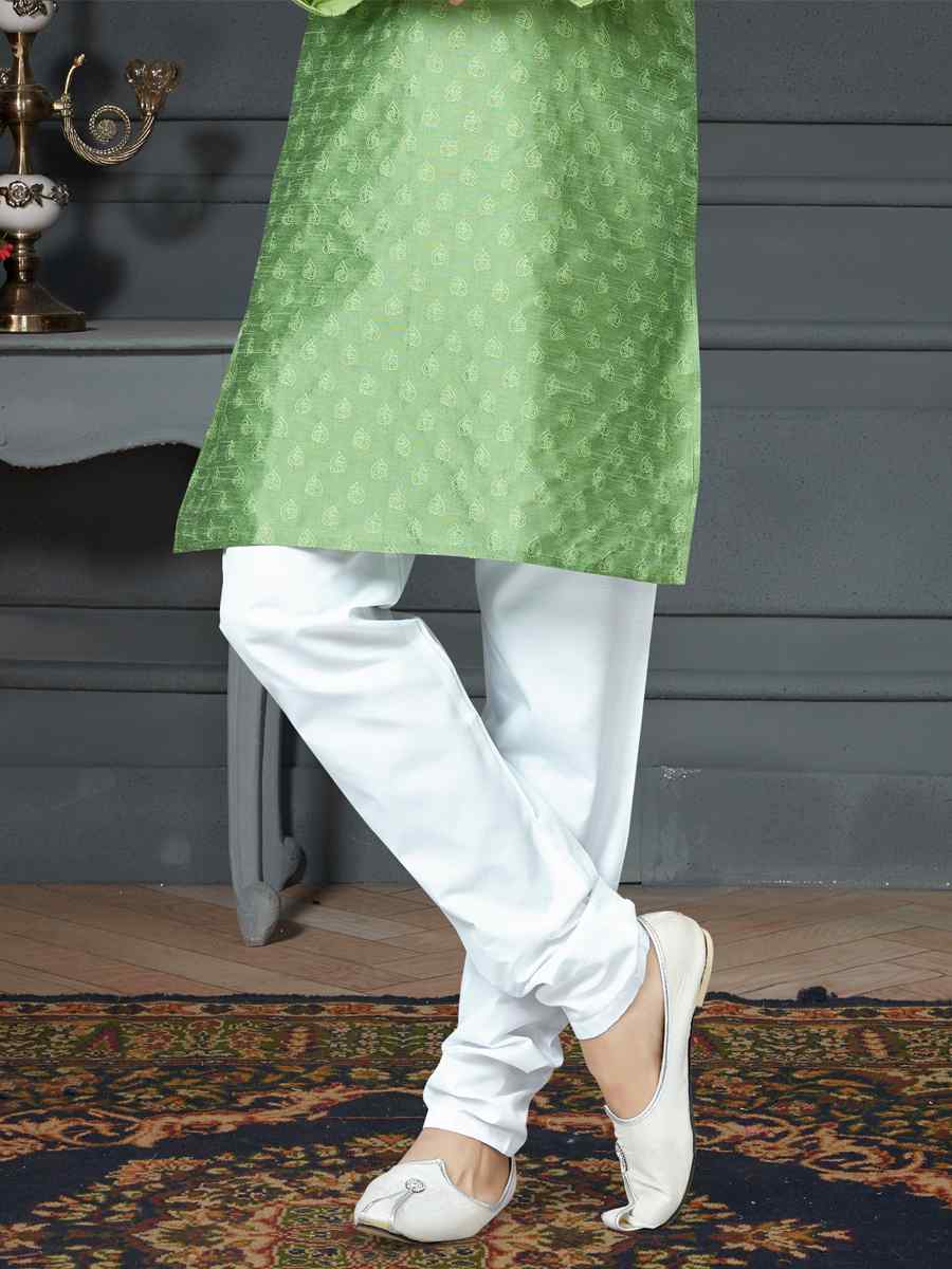 Light Pista Silk Woven Festival Kurta