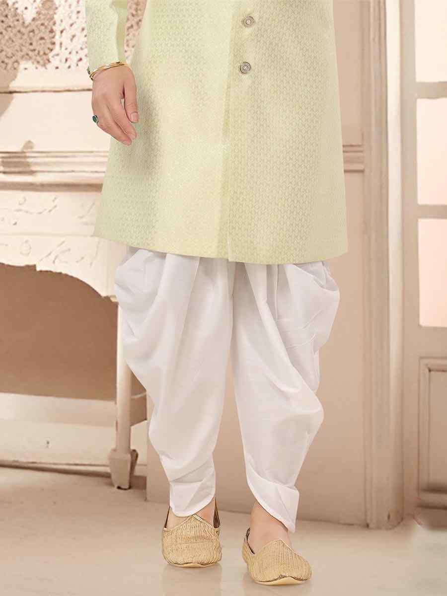 Light Pista Silk Woven Festival Wedding Kurta