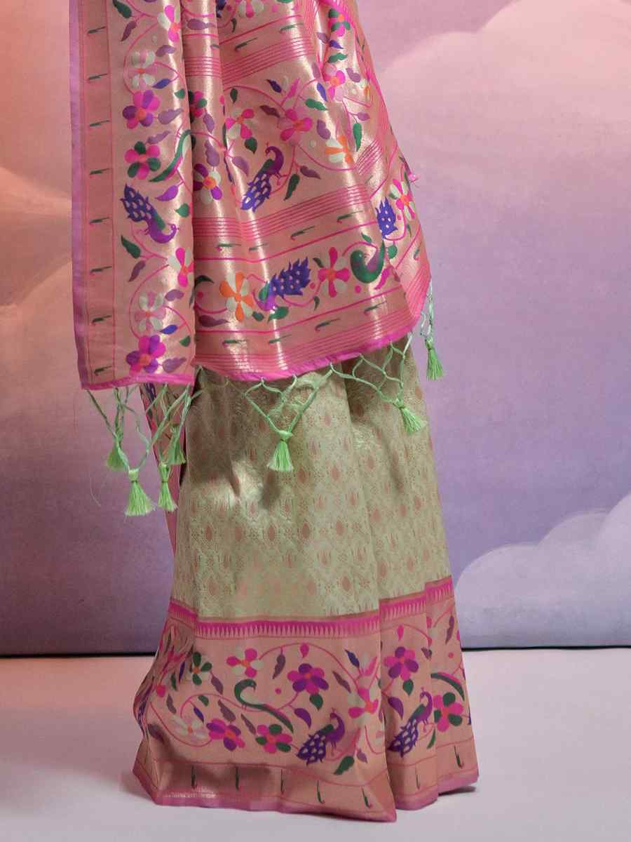 Light Pista Soft Banarasi Silk Kanjivaram Party Bridal Reception Festival Wedding Fancy Heavy Border Saree