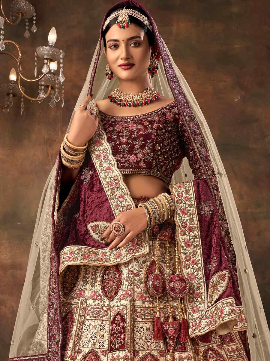 Light Pista Velvet Embroidered Bridal Wedding Heavy Border Lehenga Choli