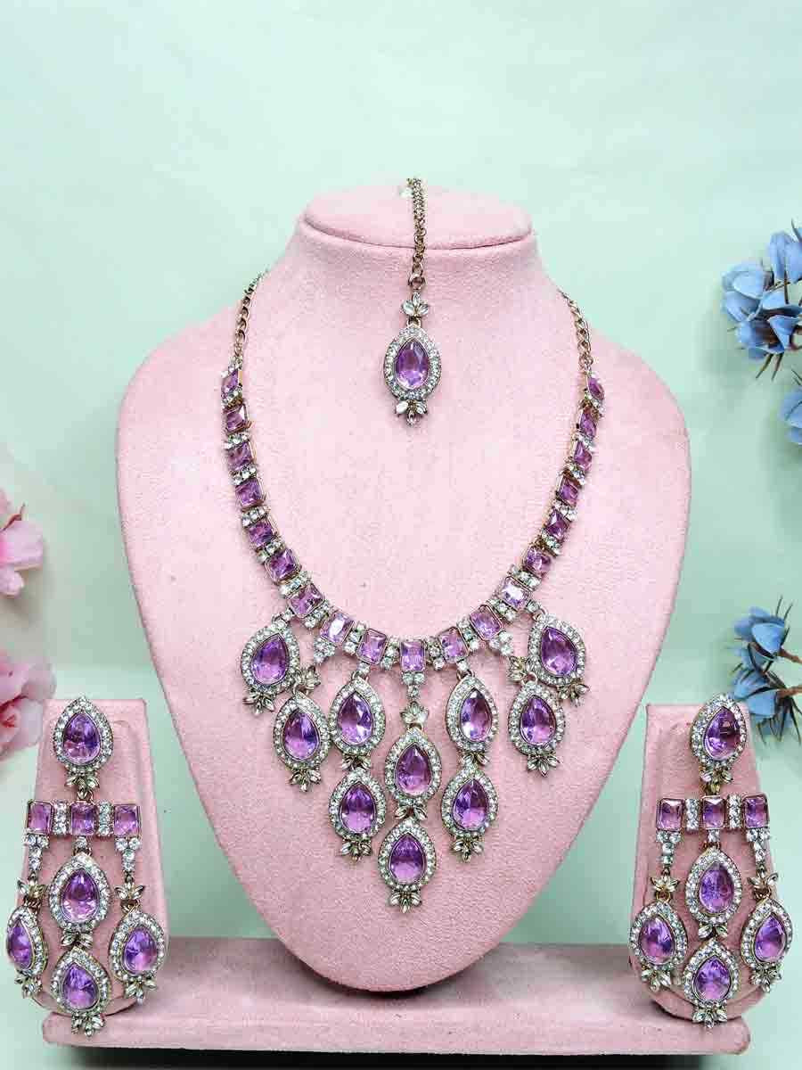 Light Purple Alloy Metal Festival Wear Kundan Necklace