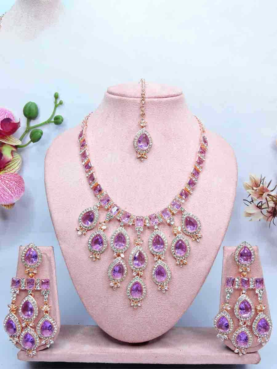 Light Purple Alloy Metal Festival Wear Kundan Necklace