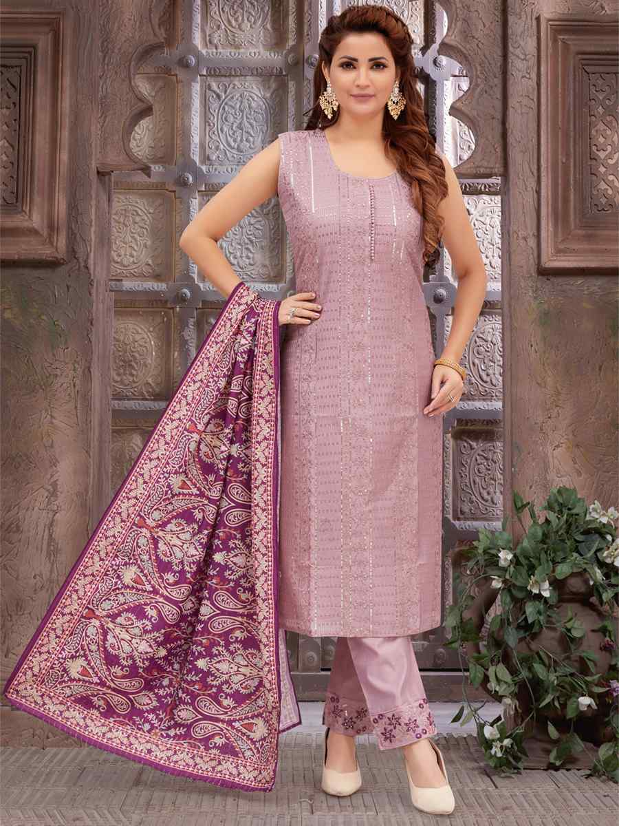 Light Purple Chanderi Silk Embroidered Festival Wedding Pant Salwar Kameez