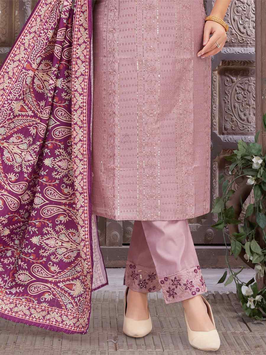 Light Purple Chanderi Silk Embroidered Festival Wedding Pant Salwar Kameez