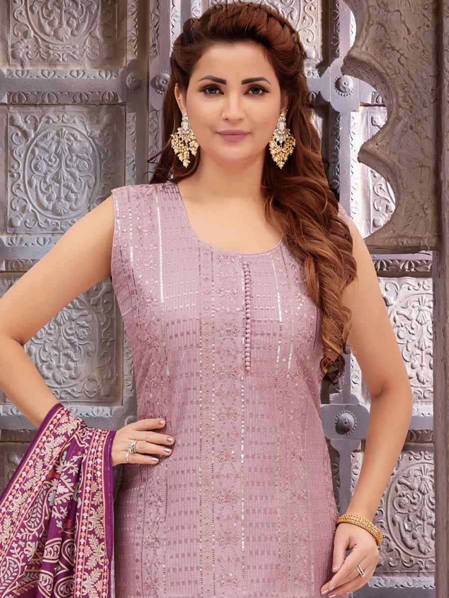 Light Purple Chanderi Silk Embroidered Festival Wedding Pant Salwar Kameez