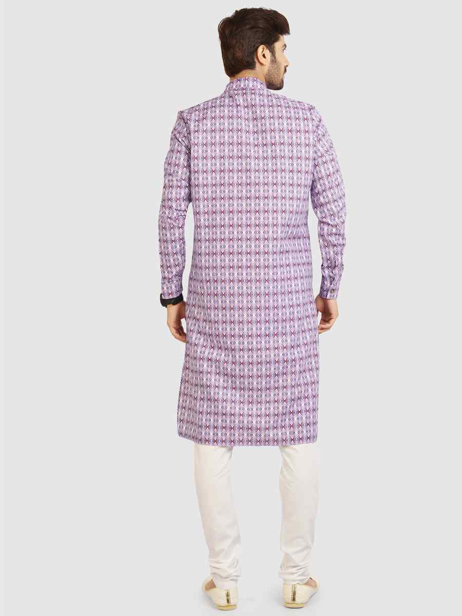 Light Purple Cotton Printed Festival Casual Kurta