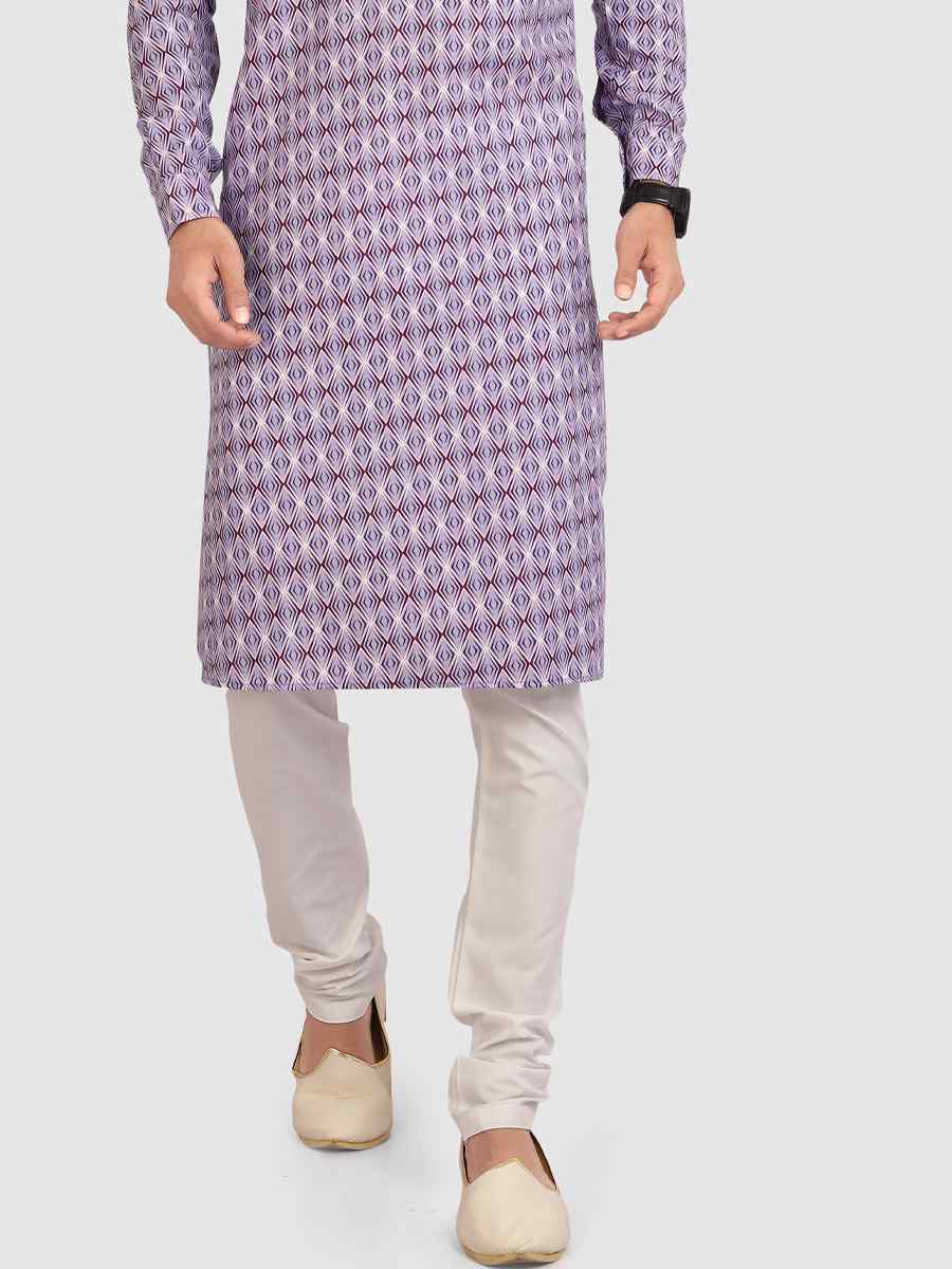 Light Purple Cotton Printed Festival Casual Kurta
