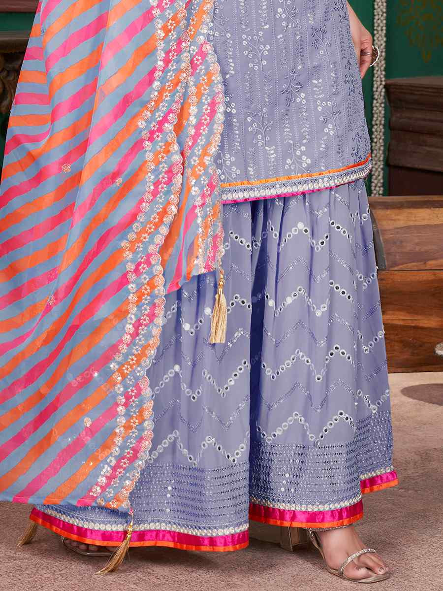 Light Purple Georgette Embroidered Party Casual Ready Sharara Pant Salwar Kameez