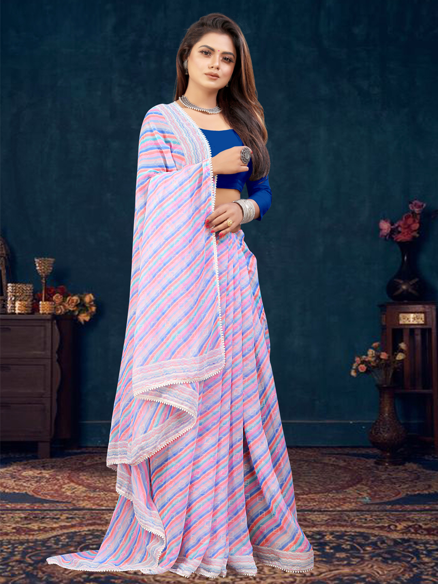 Light Purple Georgette Printed Casual Festival Contemporary Saree