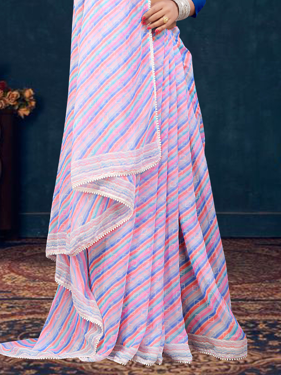 Light Purple Georgette Printed Casual Festival Contemporary Saree