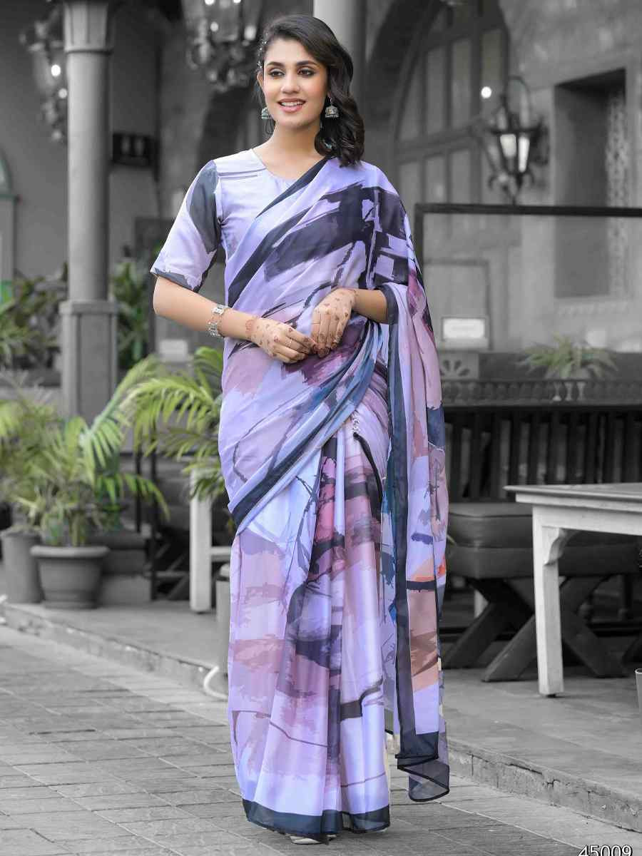 Light Purple Georgette Printed Festival Wedding Fancy Saree