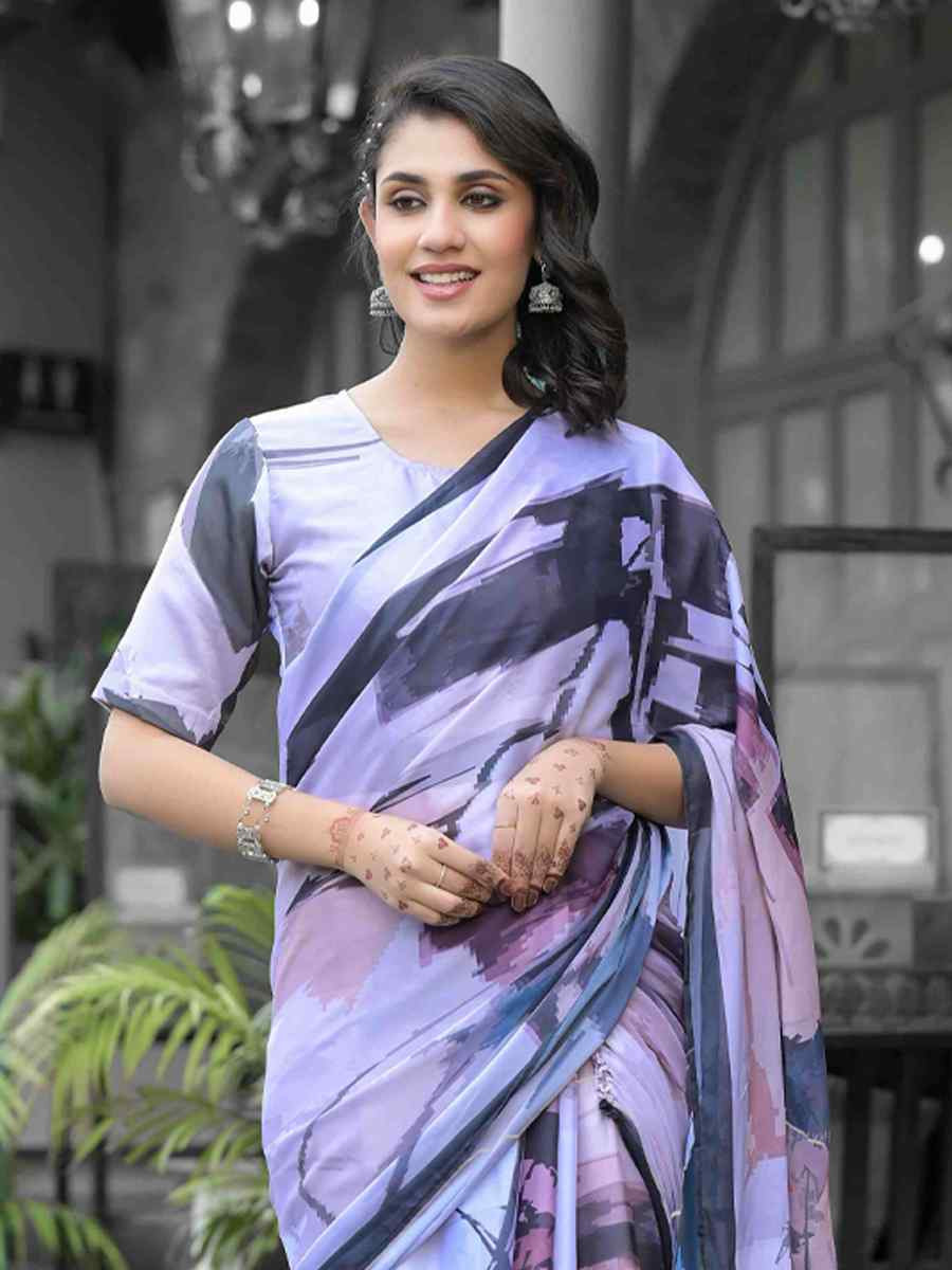Light Purple Georgette Printed Festival Wedding Fancy Saree