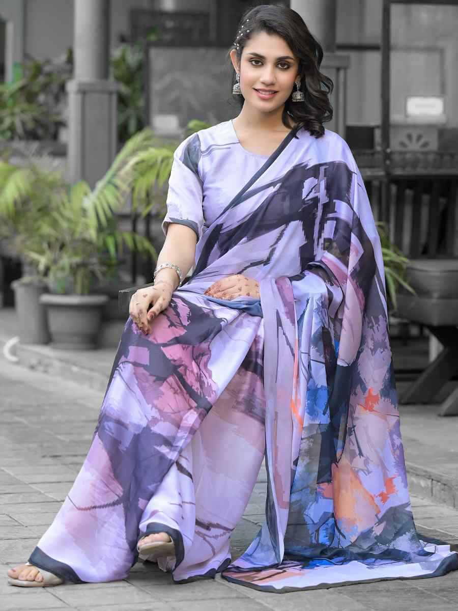 Light Purple Georgette Printed Festival Wedding Fancy Saree