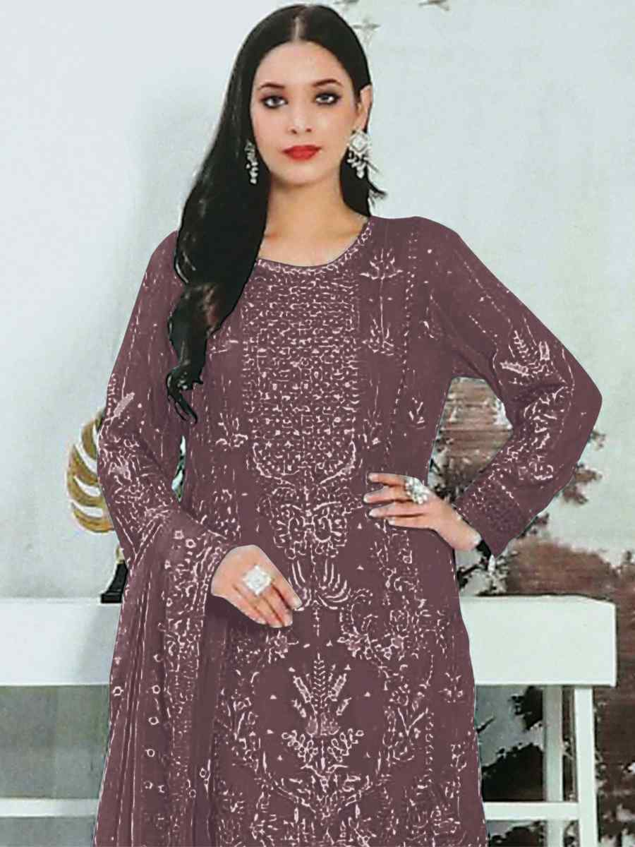 Light Purple Heavy Faux Georgette Embroidered Festival Party Pant Salwar Kameez