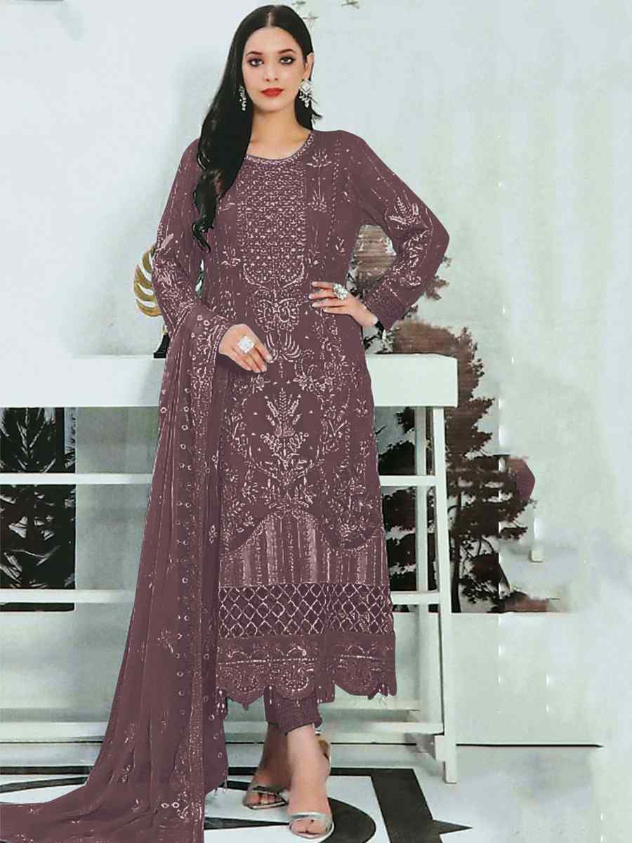 Light Purple Heavy Faux Georgette Embroidered Festival Party Pant Salwar Kameez