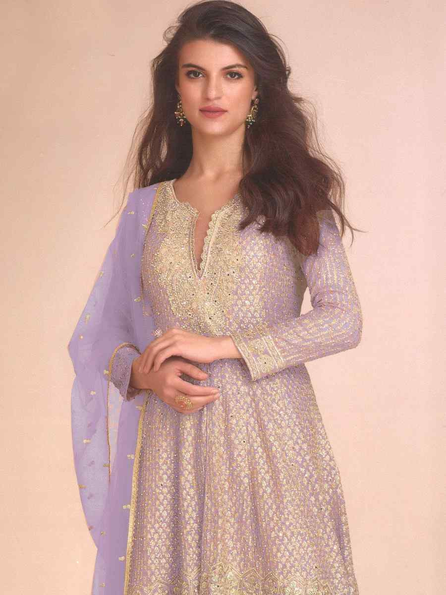 Light Purple Heavy Fox Georgette Embroidered Party Wedding Ready Palazzo Pant Salwar Kameez