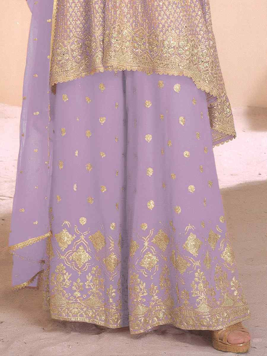 Light Purple Heavy Fox Georgette Embroidered Party Wedding Ready Palazzo Pant Salwar Kameez