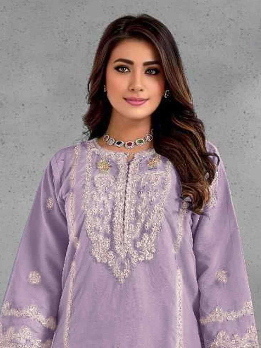 Light Purple Heavy Organza Embroidered Festival Casual Pant Salwar Kameez