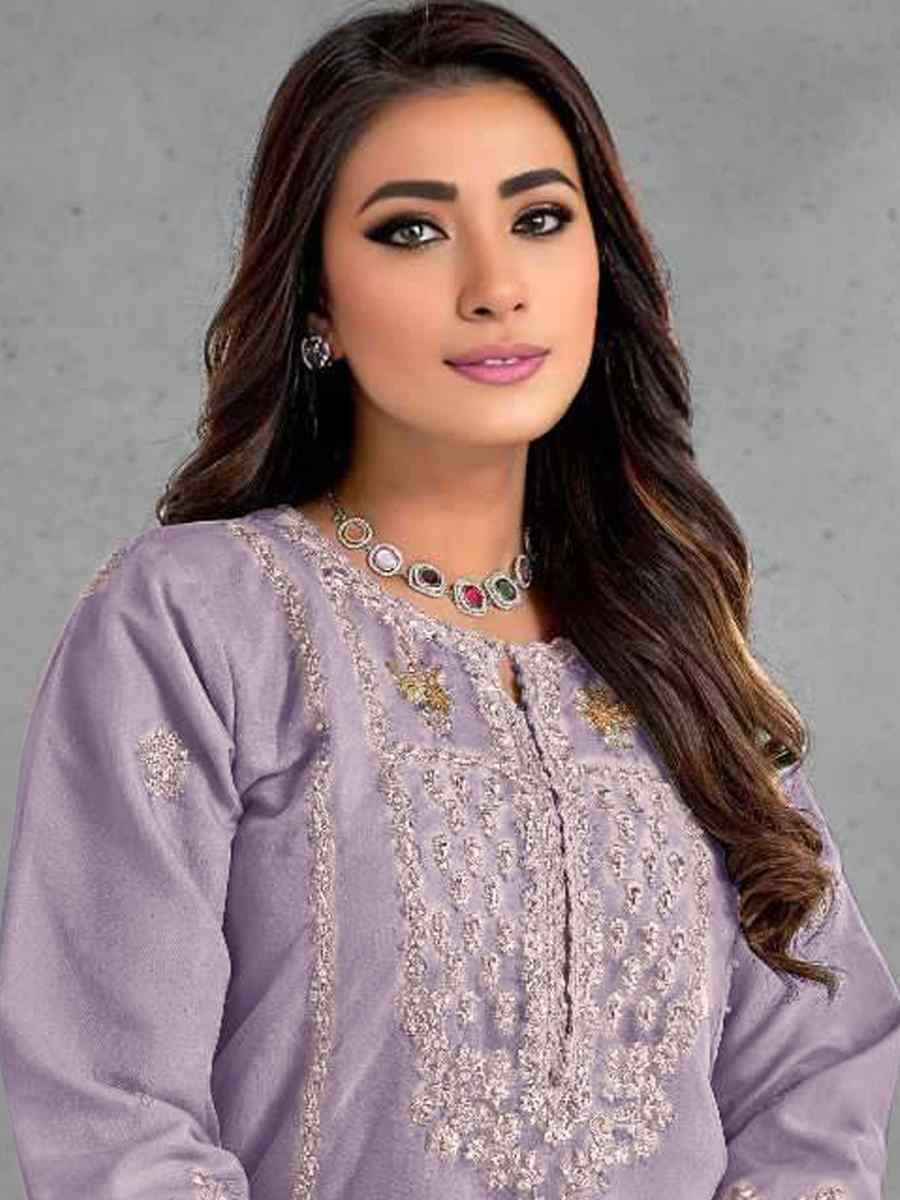Light Purple Heavy Organza Embroidered Festival Casual Pant Salwar Kameez