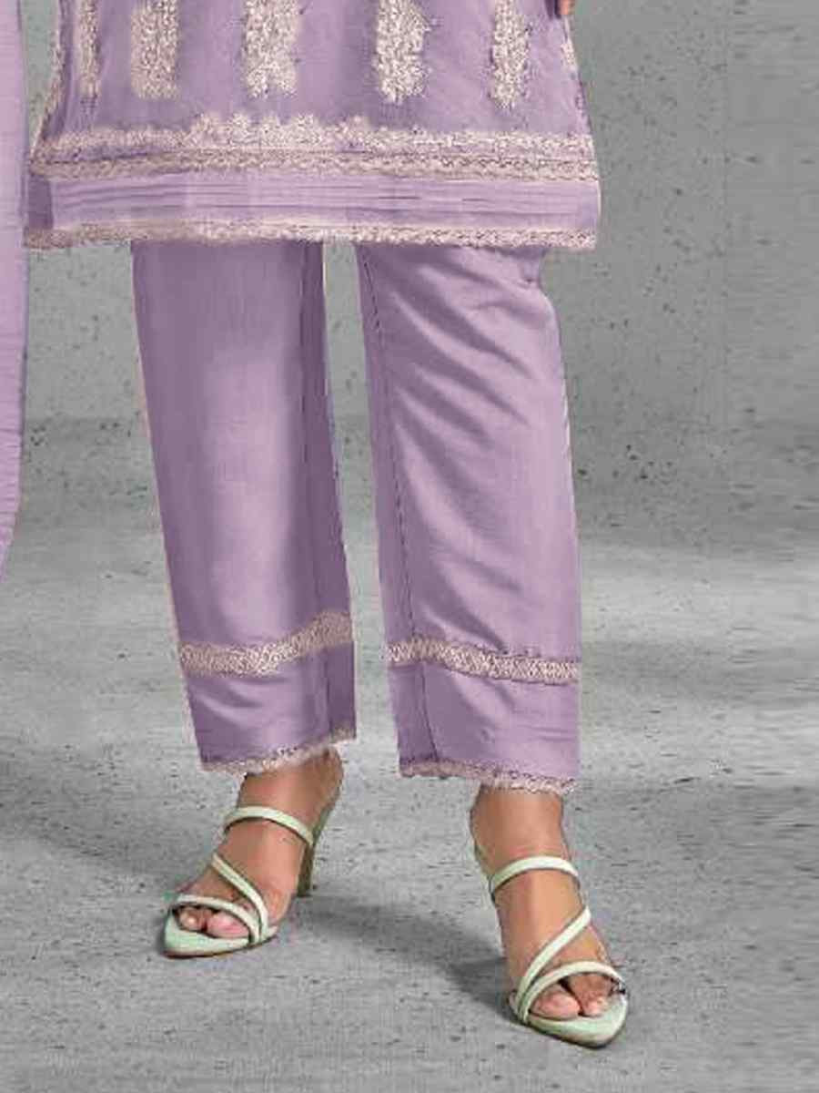 Light Purple Heavy Organza Embroidered Festival Casual Pant Salwar Kameez