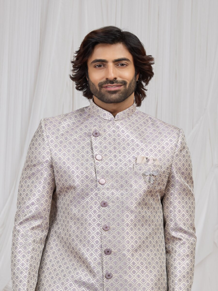 Light purple Jaquard fabric Embroidery Wedding Party Festival Groom Sherwani