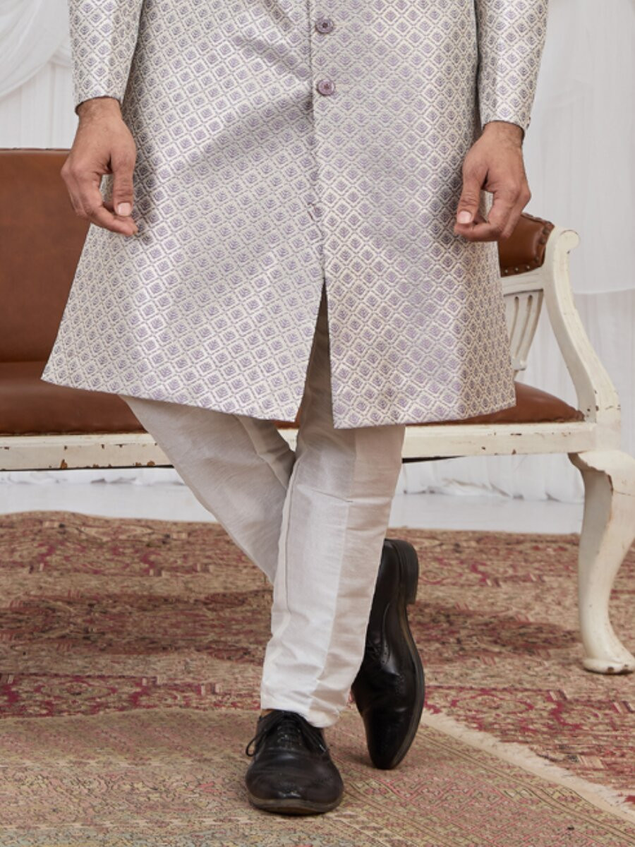 Light purple Jaquard fabric Embroidery Wedding Party Festival Groom Sherwani
