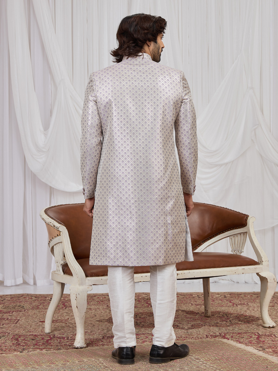 Light purple Jaquard fabric Embroidery Wedding Party Festival Groom Sherwani