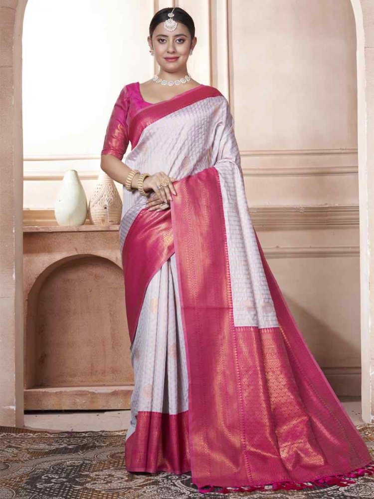 Light Purple Kanjivaram Silk Handwoven Wedding Festival Heavy Border Saree