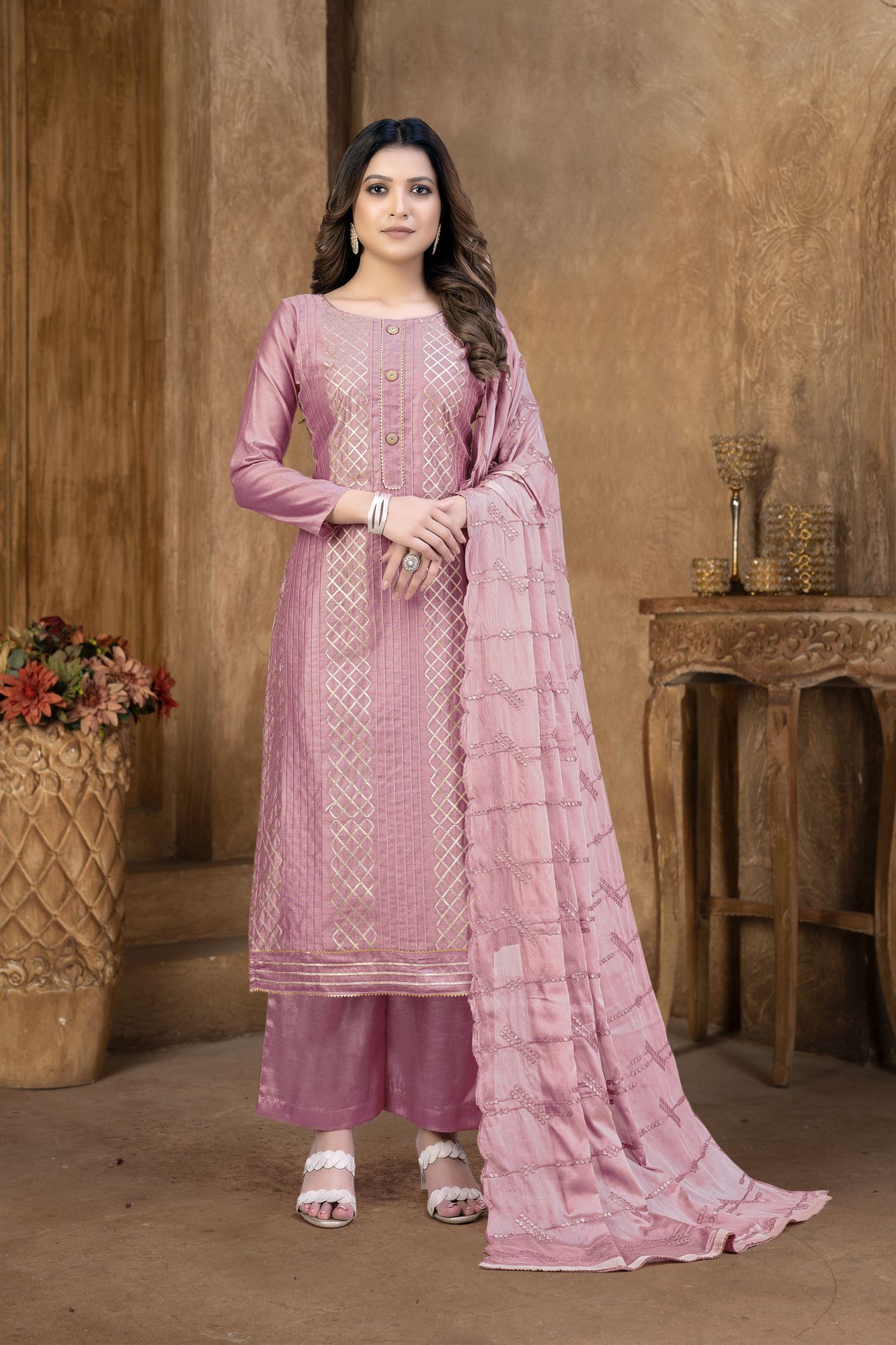 Light Purple Modal Chanderi Cotton Lace Work Festival Party Pant Salwar Kameez