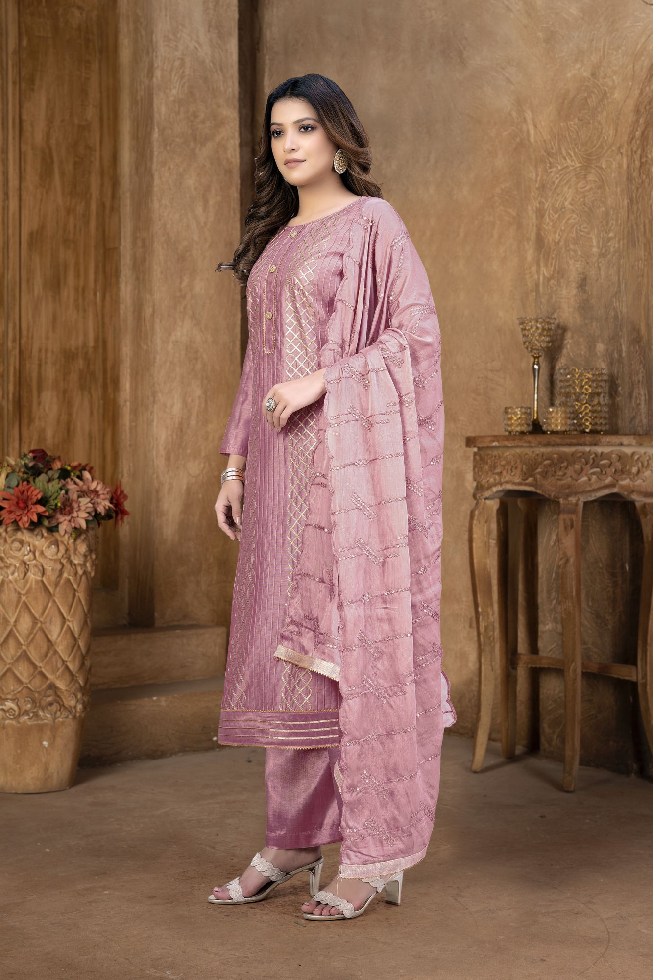 Light Purple Modal Chanderi Cotton Lace Work Festival Party Pant Salwar Kameez