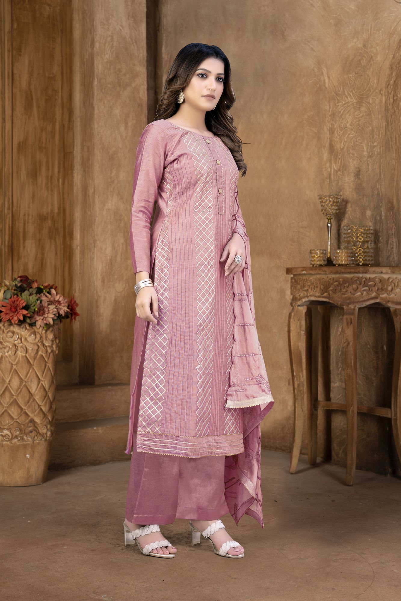 Light Purple Modal Chanderi Cotton Lace Work Festival Party Pant Salwar Kameez