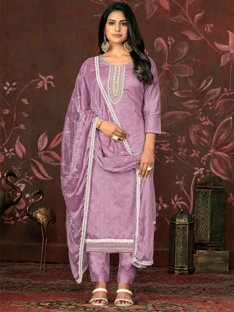 Light Purple Modal Cotton Embroidered Casual Festival Pant Salwar Kameez