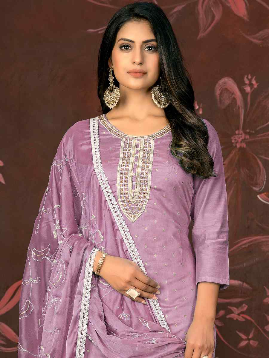 Light Purple Modal Cotton Embroidered Casual Festival Pant Salwar Kameez