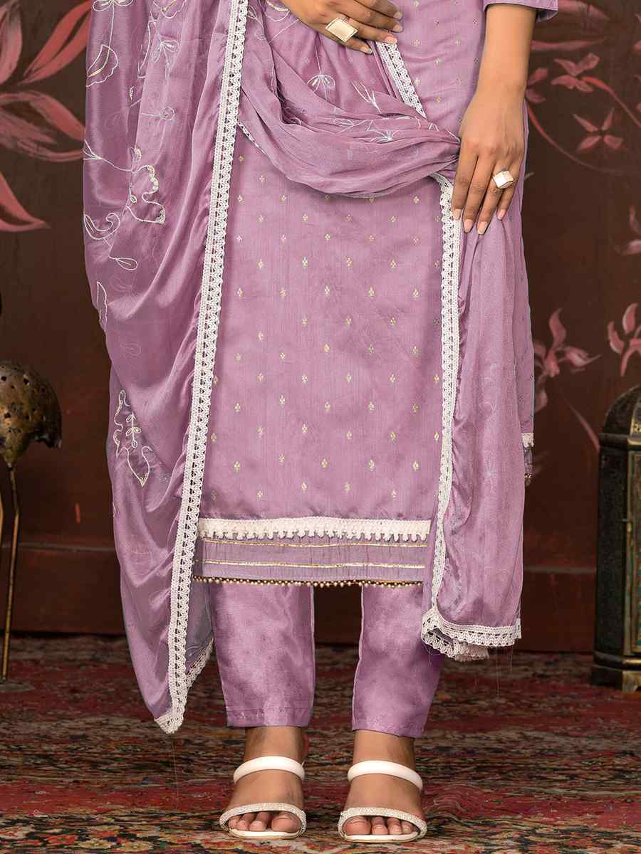 Light Purple Modal Cotton Embroidered Casual Festival Pant Salwar Kameez