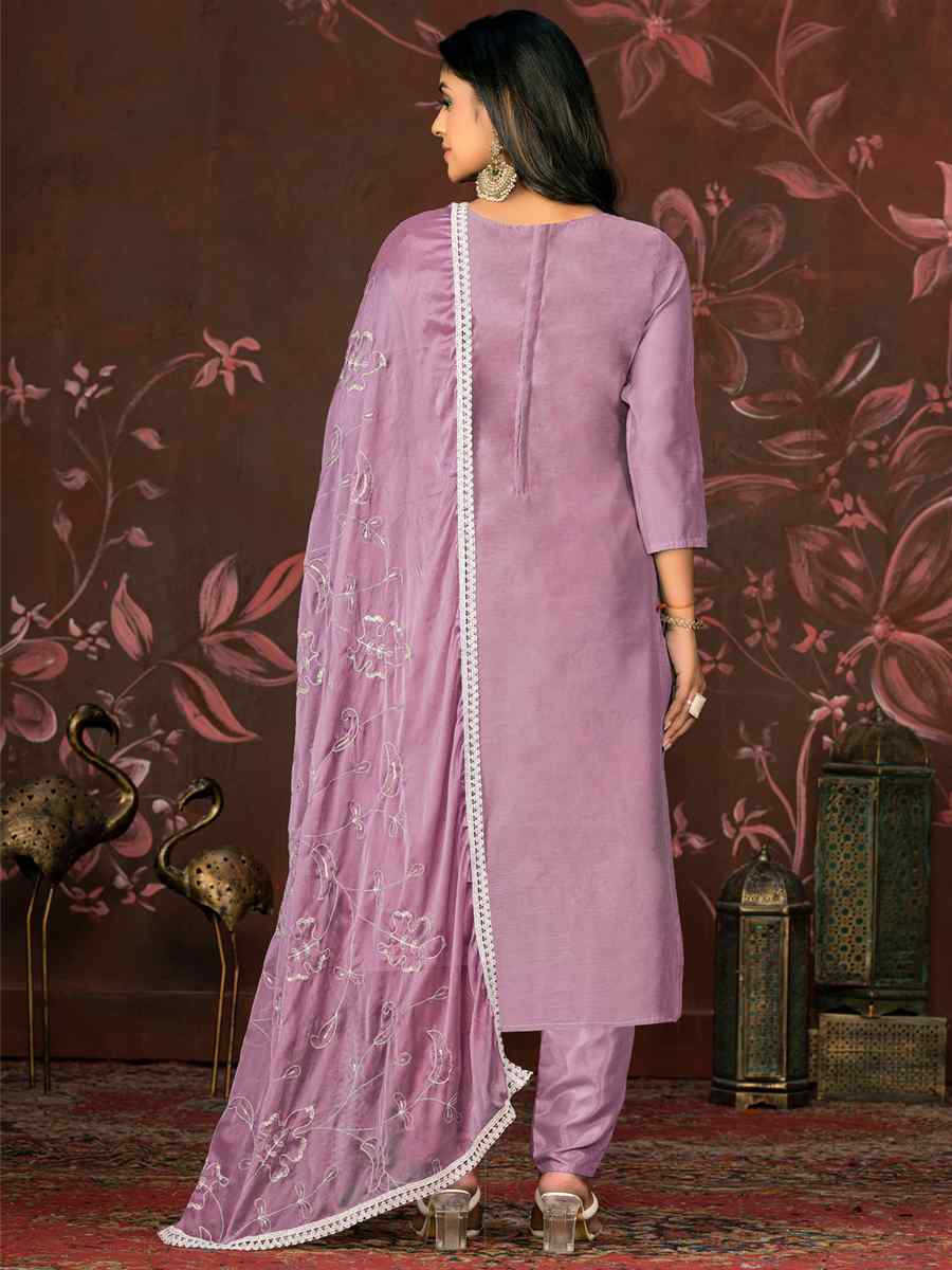 Light Purple Modal Cotton Embroidered Casual Festival Pant Salwar Kameez