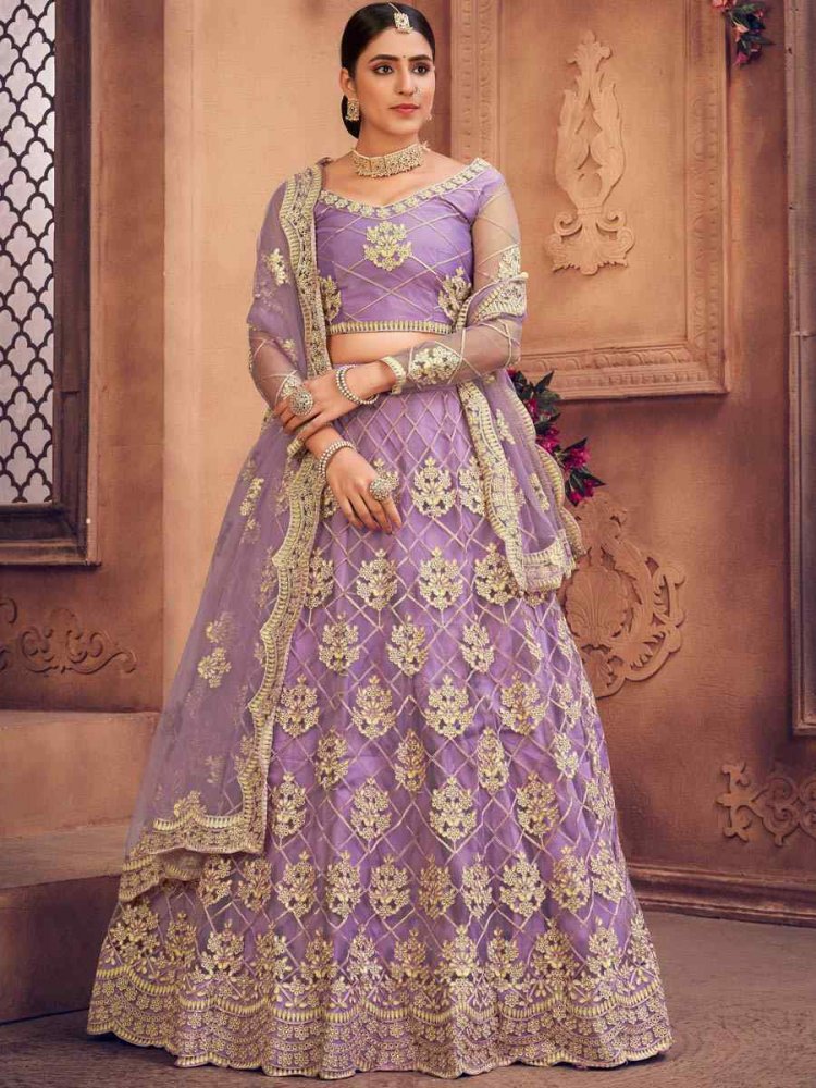 Light Purple Net Embroidered Festival Party Wear Circular Lehenga Choli